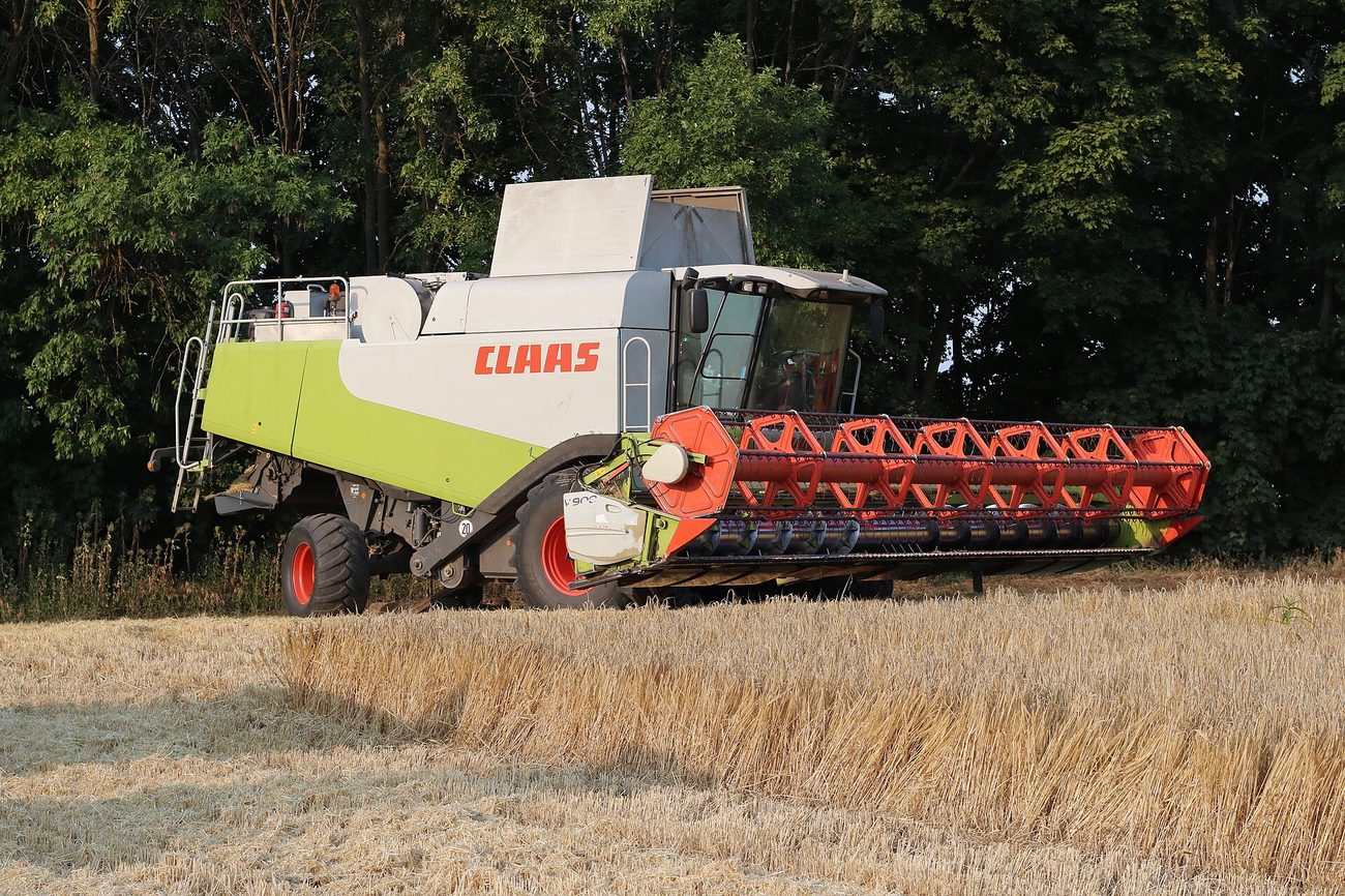 Combine harvester in a wheat field